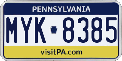 PA license plate MYK8385
