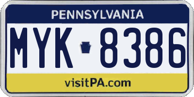 PA license plate MYK8386
