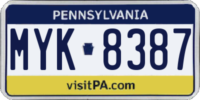 PA license plate MYK8387