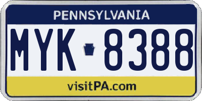 PA license plate MYK8388