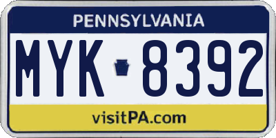 PA license plate MYK8392