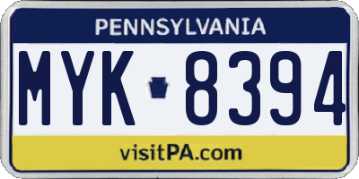 PA license plate MYK8394