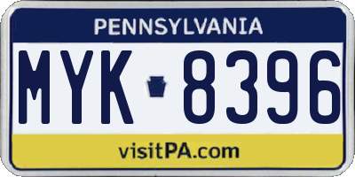PA license plate MYK8396