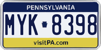 PA license plate MYK8398