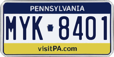 PA license plate MYK8401