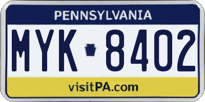 PA license plate MYK8402