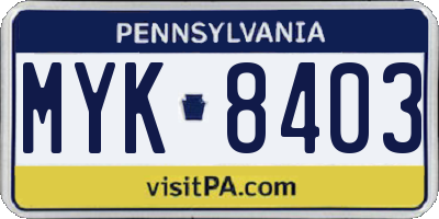 PA license plate MYK8403
