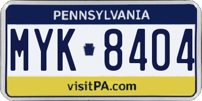 PA license plate MYK8404