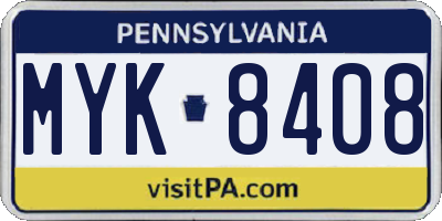 PA license plate MYK8408