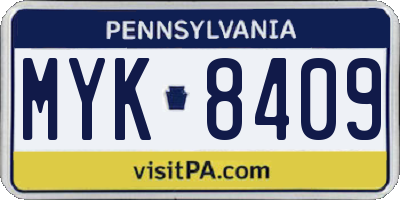 PA license plate MYK8409
