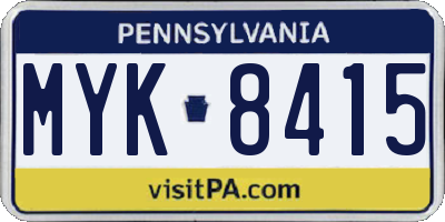 PA license plate MYK8415