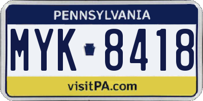 PA license plate MYK8418