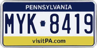PA license plate MYK8419