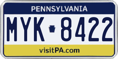 PA license plate MYK8422