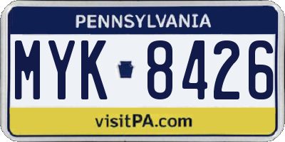 PA license plate MYK8426