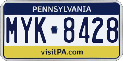 PA license plate MYK8428