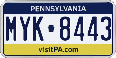 PA license plate MYK8443