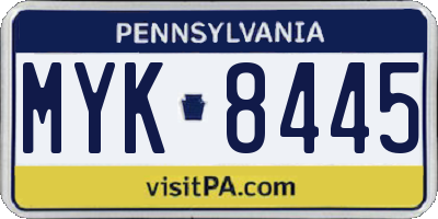 PA license plate MYK8445