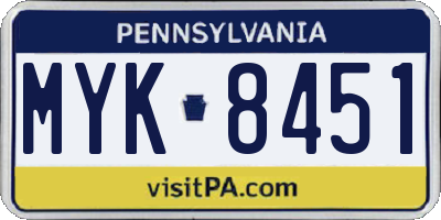 PA license plate MYK8451