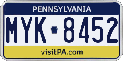 PA license plate MYK8452