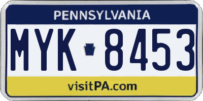 PA license plate MYK8453