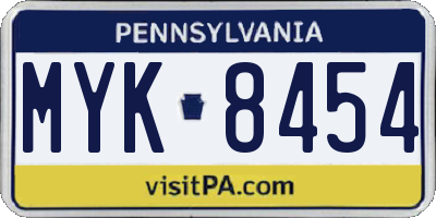 PA license plate MYK8454