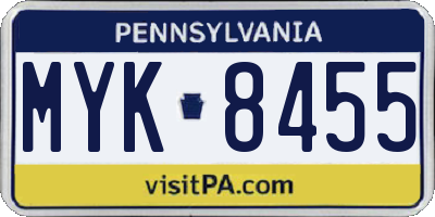 PA license plate MYK8455