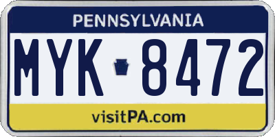 PA license plate MYK8472