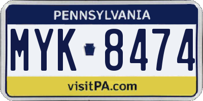 PA license plate MYK8474