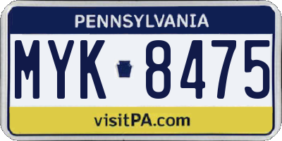 PA license plate MYK8475