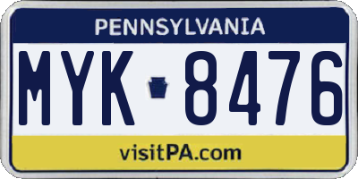 PA license plate MYK8476