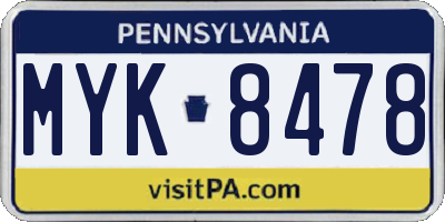 PA license plate MYK8478