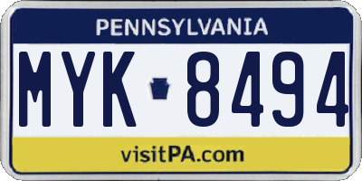 PA license plate MYK8494