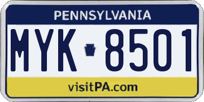 PA license plate MYK8501