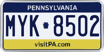 PA license plate MYK8502