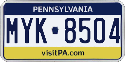 PA license plate MYK8504
