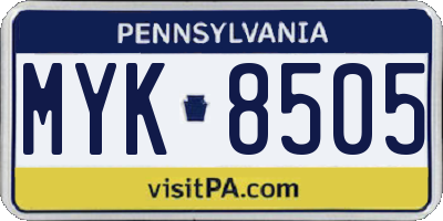 PA license plate MYK8505