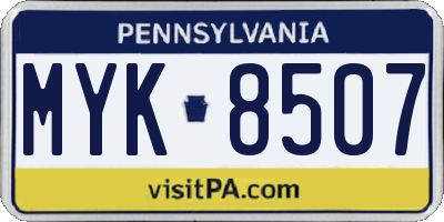 PA license plate MYK8507