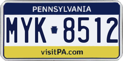 PA license plate MYK8512