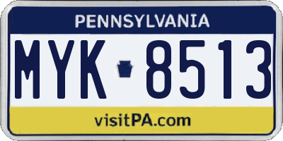 PA license plate MYK8513