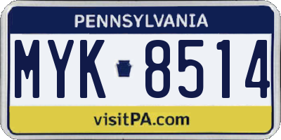 PA license plate MYK8514