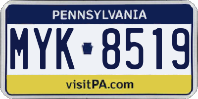 PA license plate MYK8519