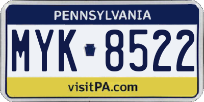 PA license plate MYK8522