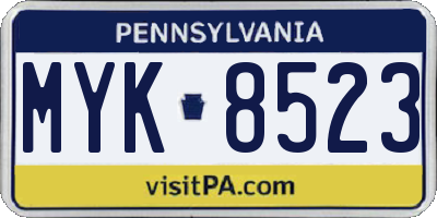 PA license plate MYK8523