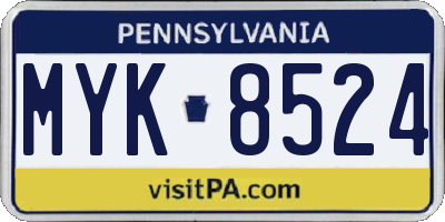 PA license plate MYK8524