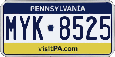 PA license plate MYK8525