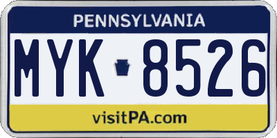 PA license plate MYK8526