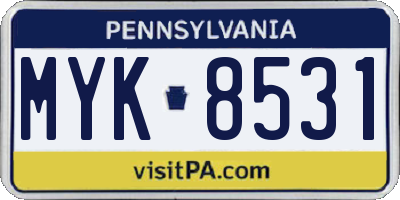 PA license plate MYK8531