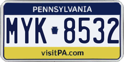 PA license plate MYK8532