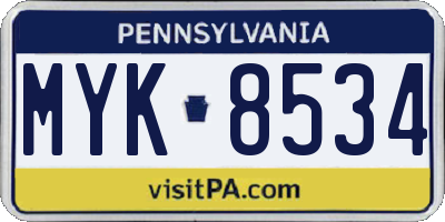 PA license plate MYK8534